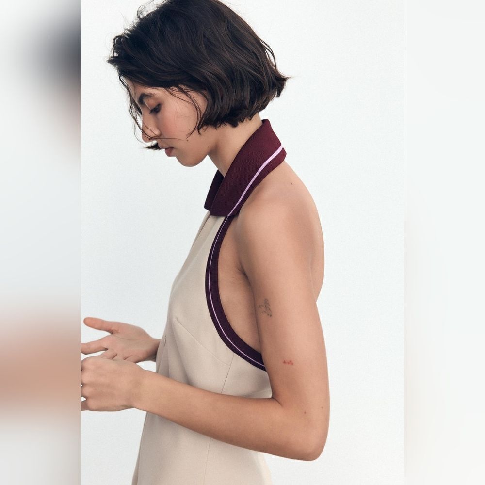 CELEB FAV NWT ZARA STRIPED COMBINATION RIB HALTER DRESS WOREβBY KENIA OS - Picture 11 of 16